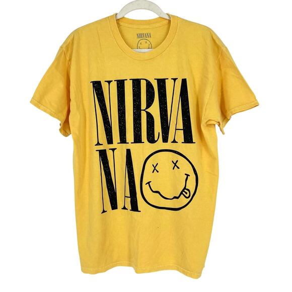 Officially Licensed Nirvana Nevermind Smiley Grunge Tee Yellow Large - Picture 1 of 7